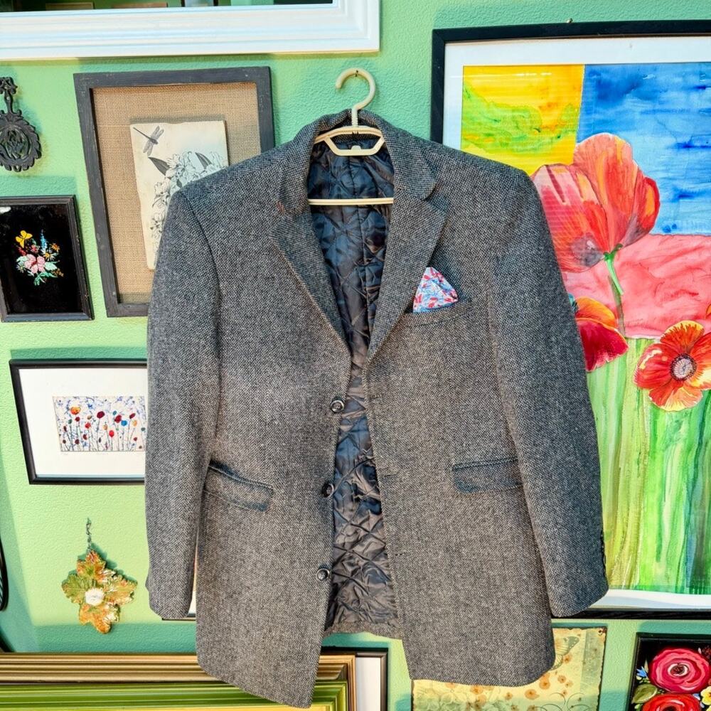 Redpolo Blazer Men SZ L Cashmere Wool Sport Coat Herringbone Dark Academia Tweed